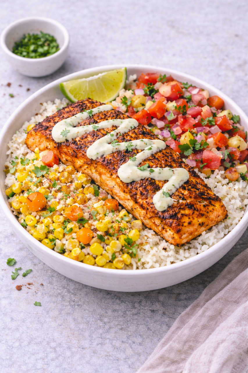 Blackened Salmon Street Corn Bowl